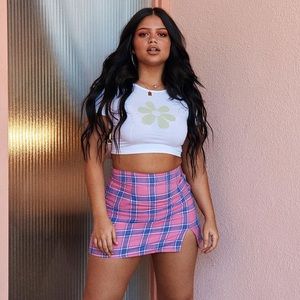 Princess Polly pink and blue plaid skirt